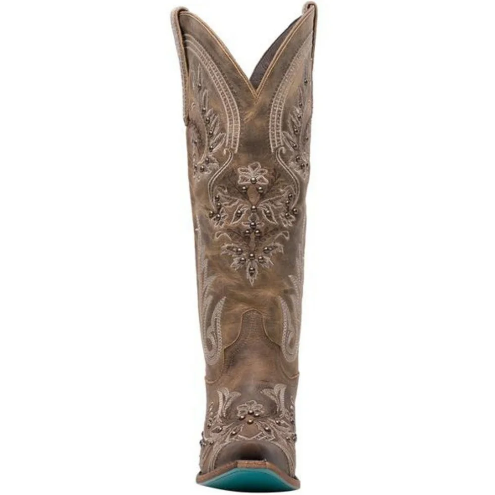 Lane Santorini Women's Embroidered Taupe Western Heeled Boot - Picture 5 of 15